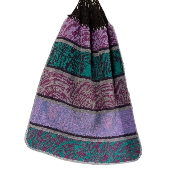 Vintage Hand Towel with Crochet Loop 90s Multi-Pattern  Postmodern Funky Artsy - Picture 2 of 7